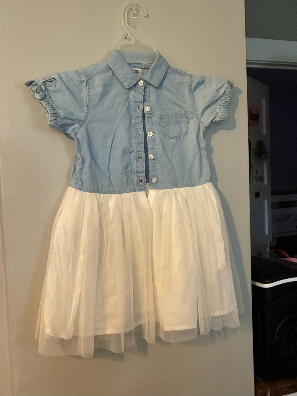 OshKosh B'gosh Light Blue Chambray Top with White Tulle Skirt Dress